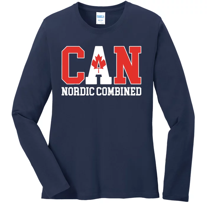 Canada Flag Skier Canadian CAN Nordic Combined Ladies Long Sleeve Shirt