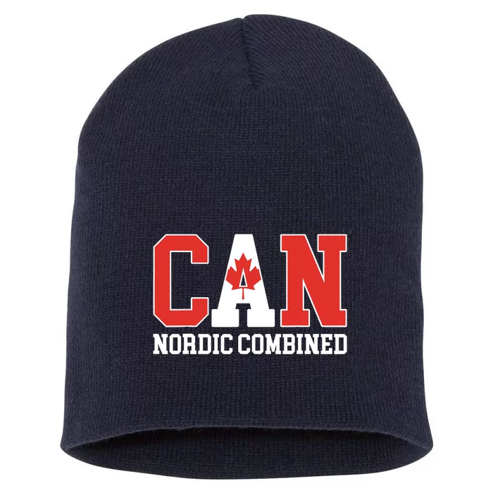 Canada Flag Skier Canadian CAN Nordic Combined Short Acrylic Beanie