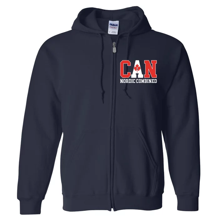 Canada Flag Skier Canadian CAN Nordic Combined Full Zip Hoodie