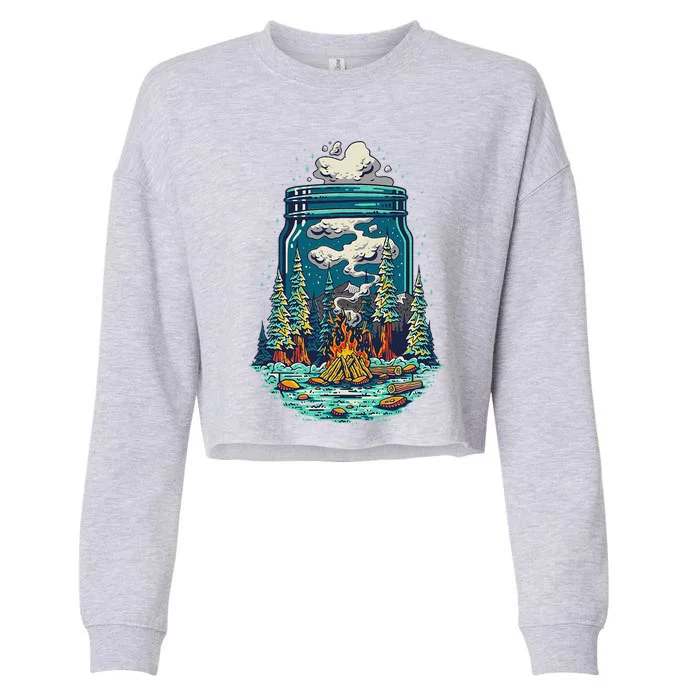 Camping Forest Smoke Cropped Pullover Crew