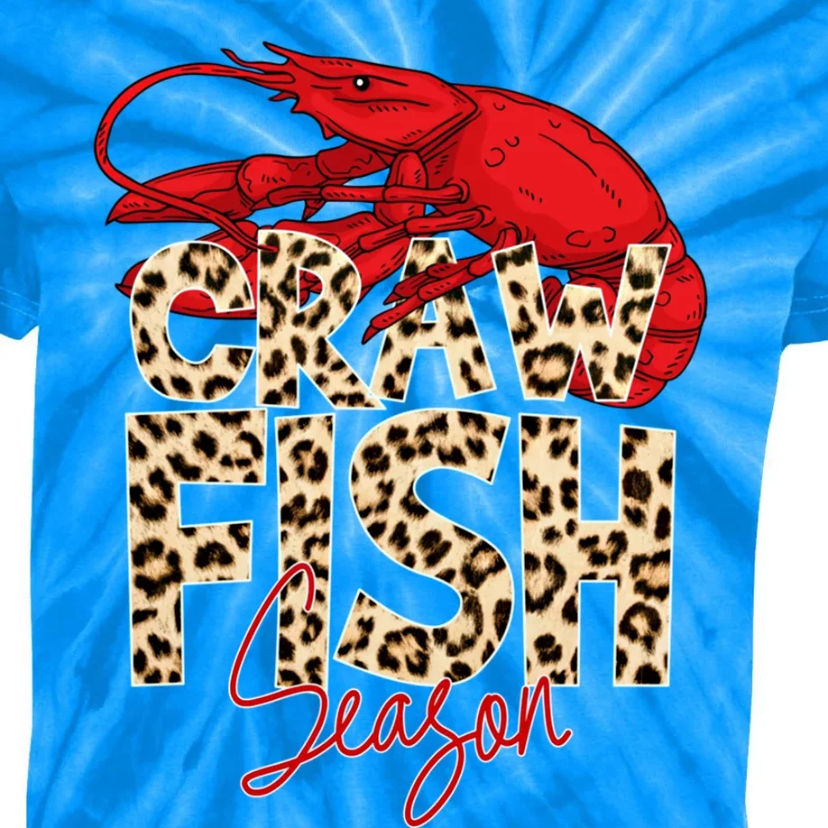 Craw Fish Season Leopard Funny Crawfish Boil Lobster Cajun Gift Kids Tie-Dye T-Shirt