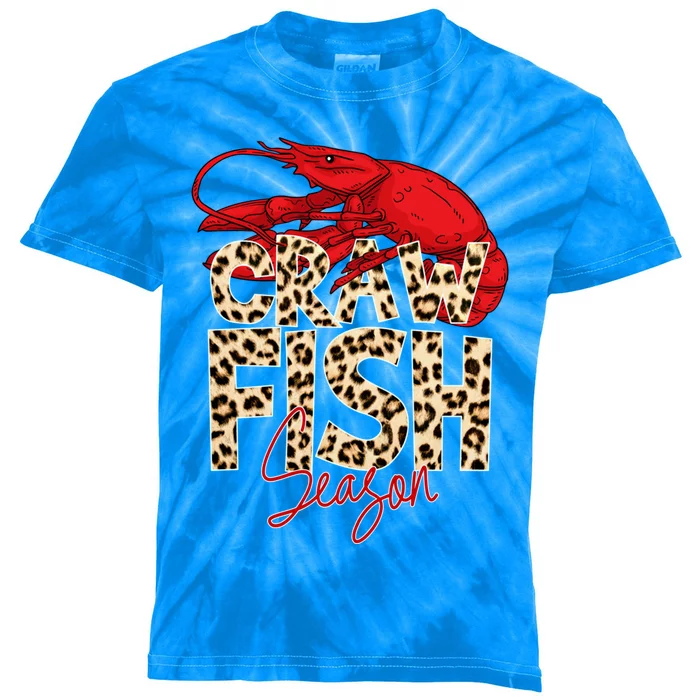 Craw Fish Season Leopard Funny Crawfish Boil Lobster Cajun Gift Kids Tie-Dye T-Shirt