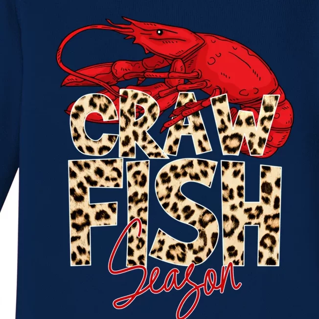 Craw Fish Season Leopard Funny Crawfish Boil Lobster Cajun Gift Baby Long Sleeve Bodysuit