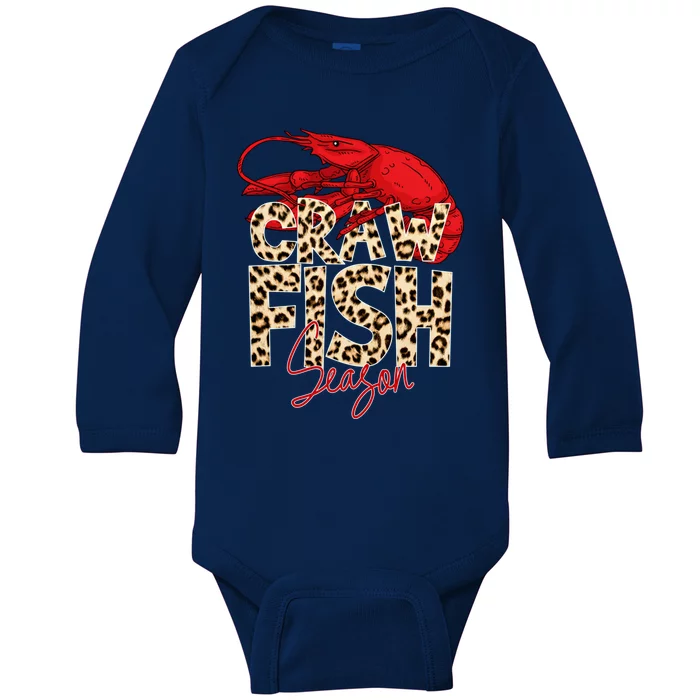 Craw Fish Season Leopard Funny Crawfish Boil Lobster Cajun Gift Baby Long Sleeve Bodysuit