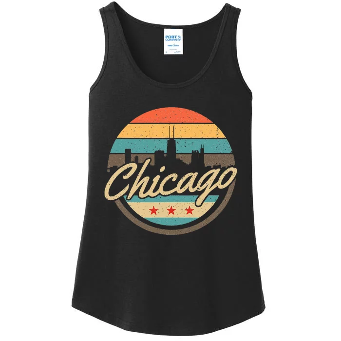 Chicago Flag Skyline Vintage Illinois Usa Souvenir Ladies Essential Tank