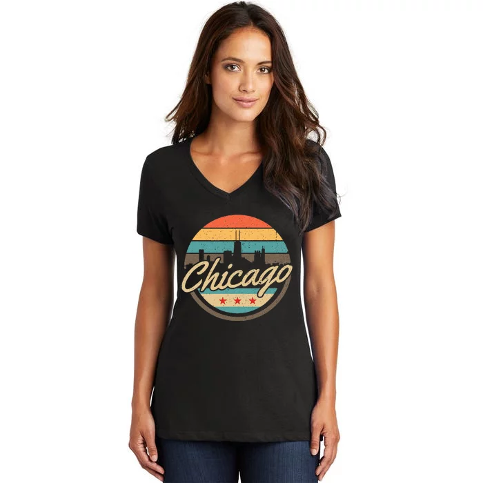 Chicago Flag Skyline Vintage Illinois Usa Souvenir Women's V-Neck T-Shirt