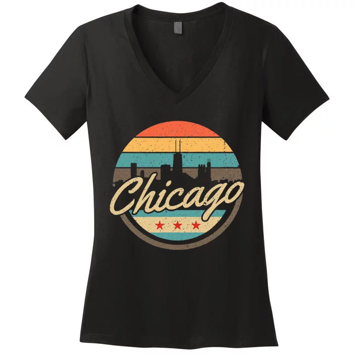 Chicago Flag Skyline Vintage Illinois Usa Souvenir Women's V-Neck T-Shirt