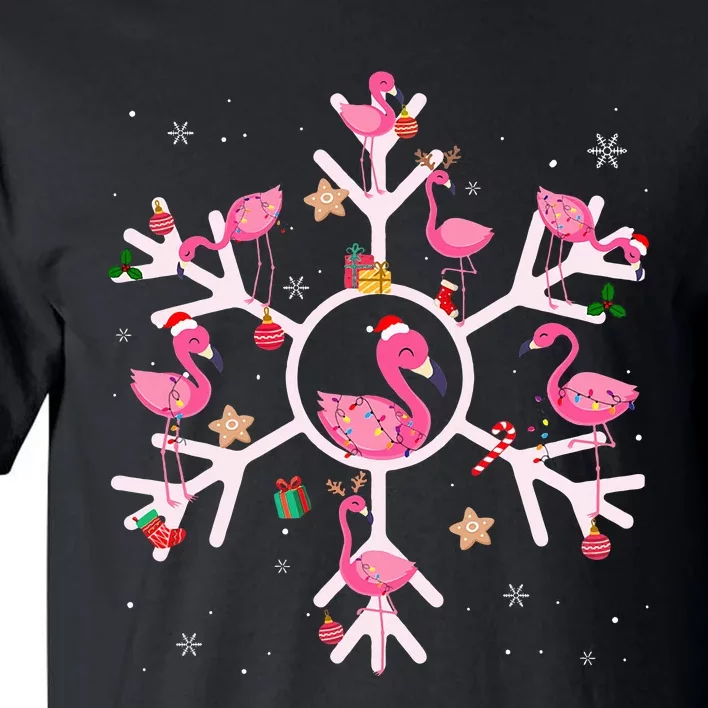 Christmas Flamingo Santa Hat Xmas Lights Flamingo Snowflakes Tall T-Shirt