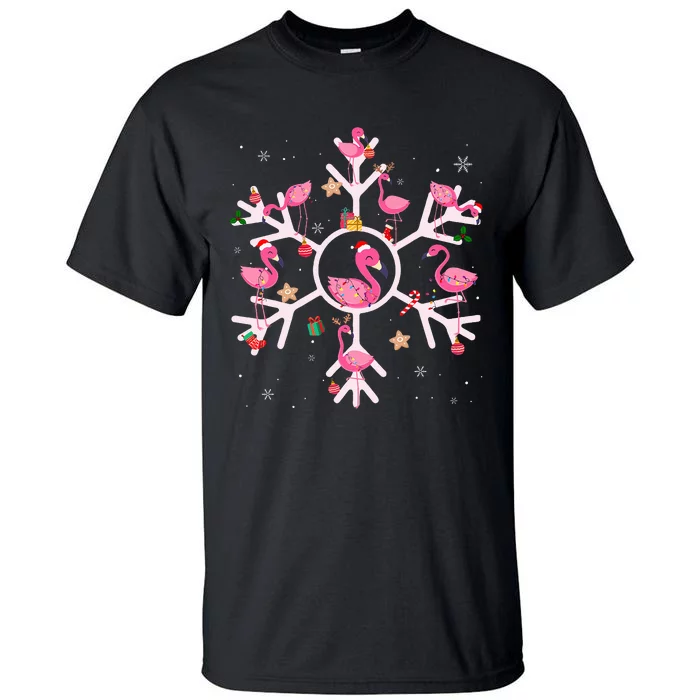 Christmas Flamingo Santa Hat Xmas Lights Flamingo Snowflakes Tall T-Shirt