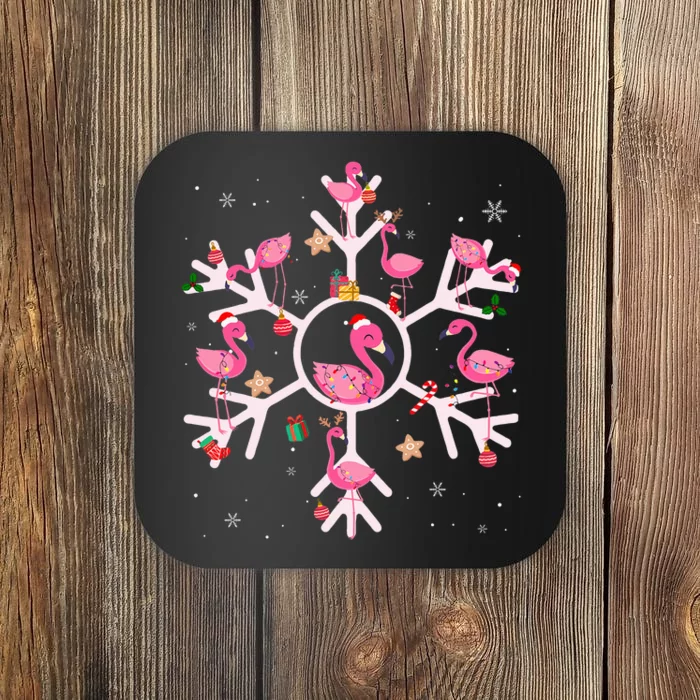 Christmas Flamingo Santa Hat Xmas Lights Flamingo Snowflakes Coaster