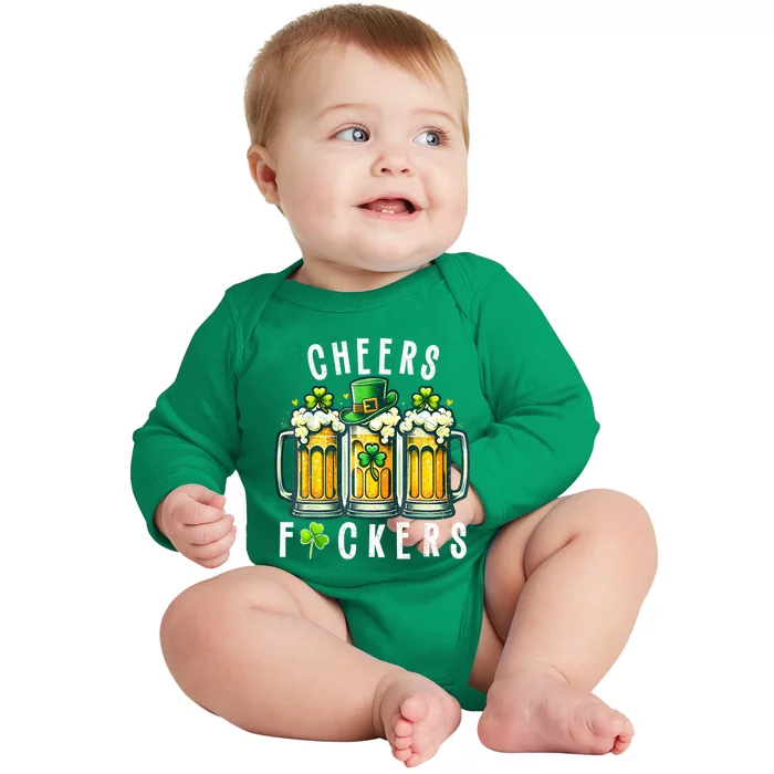 Cheers Fuckers St Patricks Day Funny Beer Drinking Mugs Baby Long Sleeve Bodysuit