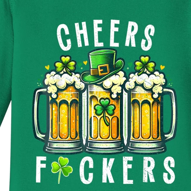 Cheers Fuckers St Patricks Day Funny Beer Drinking Mugs Baby Long Sleeve Bodysuit