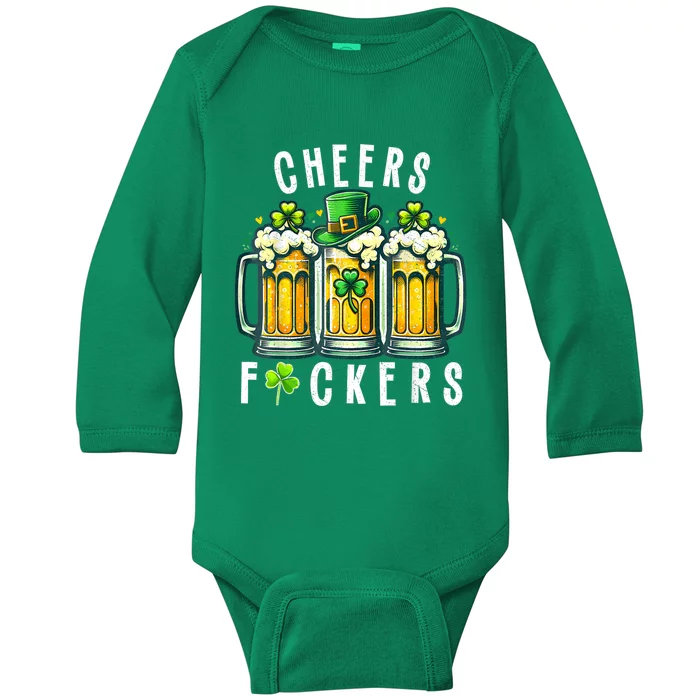 Cheers Fuckers St Patricks Day Funny Beer Drinking Mugs Baby Long Sleeve Bodysuit