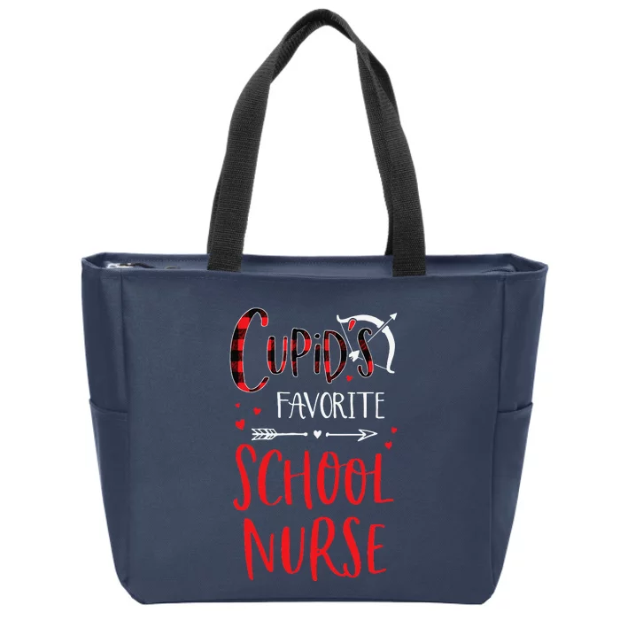 Cupid's Favorite School Nurse Red Plaid Valentine's Day Zip Tote Bag