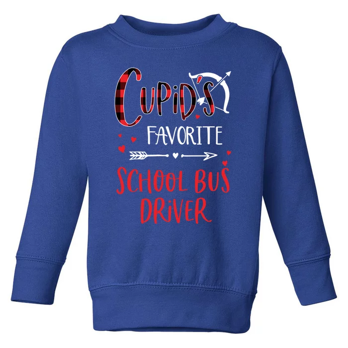 Cupid's Favorite School Bus Driver Red Plaid Valentine's Day Gift Toddler Sweatshirt