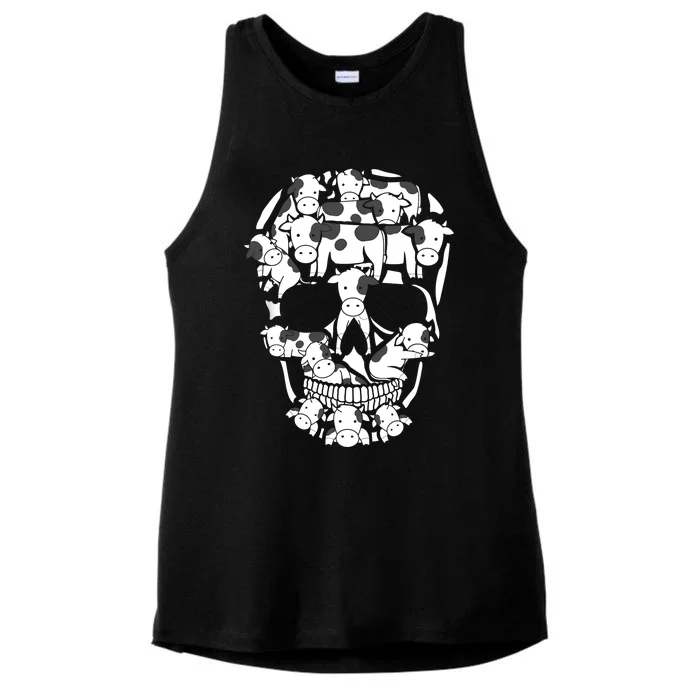 Cows Farm Skeleton Halloween Farmer Cow Skull Ladies Tri-Blend Wicking Tank