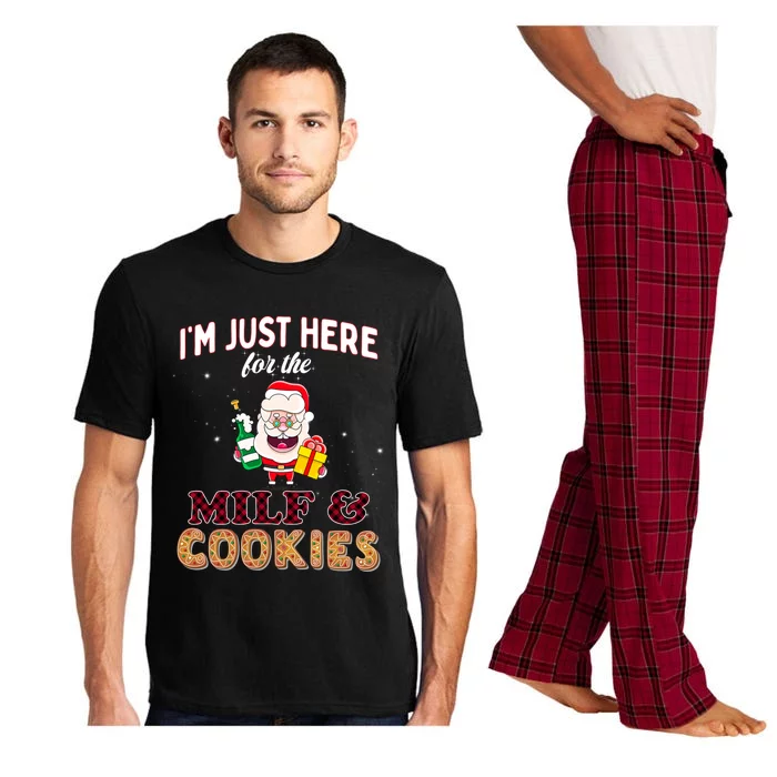 Christmas Funny Santa Just Here For The Milfs And Cookies Gift Pajama Set