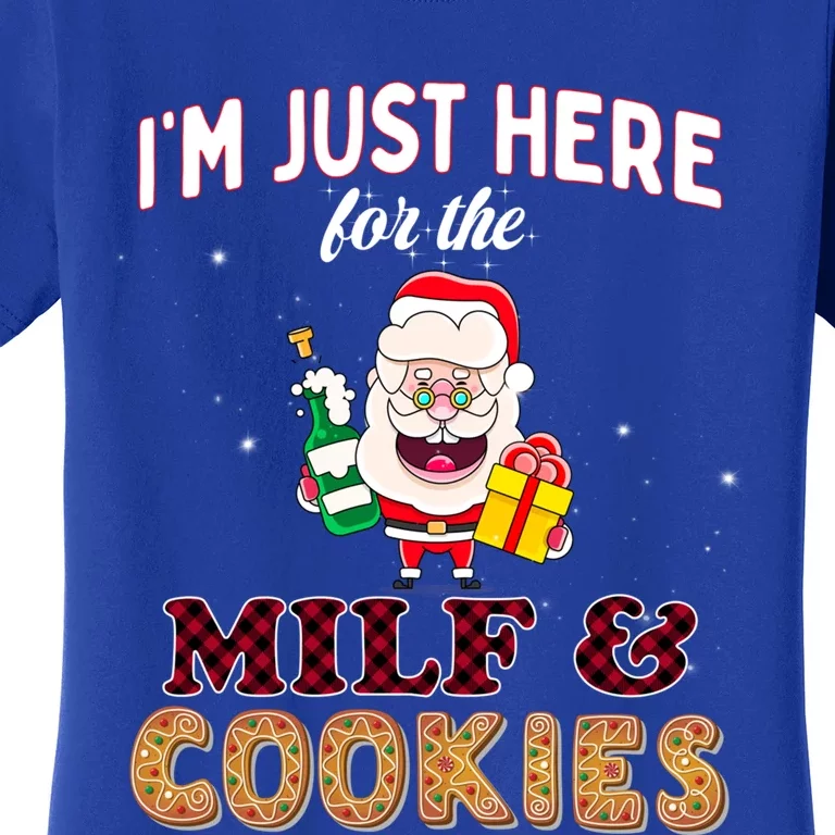 Christmas Funny Santa Just Here For The Milfs And Cookies Gift Women's T-Shirt