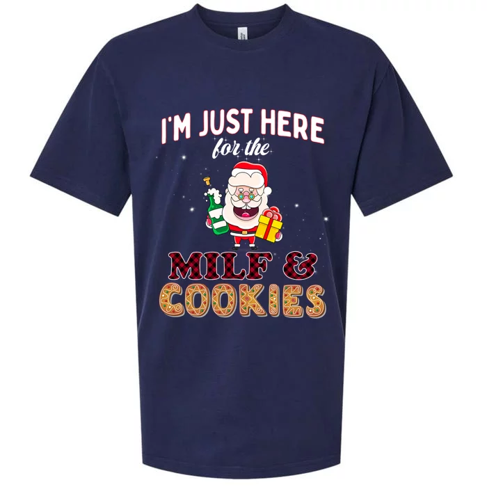 Christmas Funny Santa Just Here For The Milfs And Cookies Gift Sueded Cloud Jersey T-Shirt