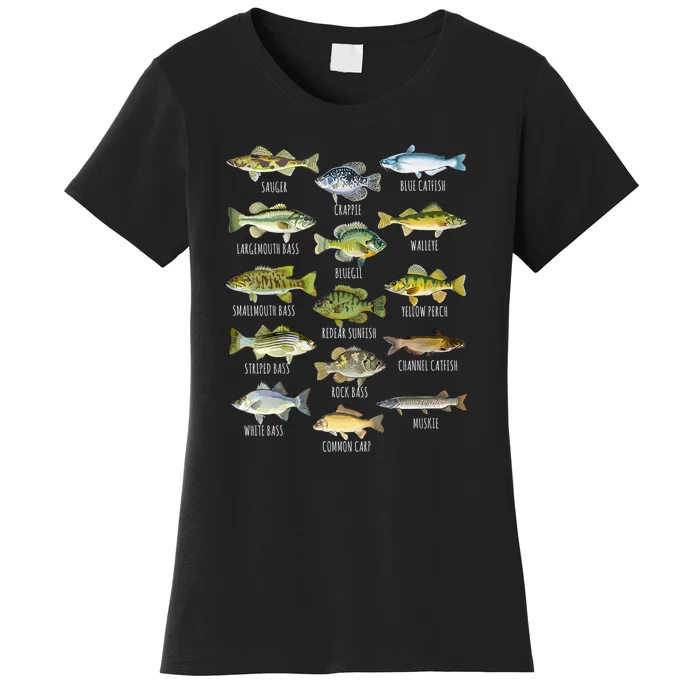 Cool Fish Species Biology Types Of Freshwater Fish Fishing Gift Women's T-Shirt