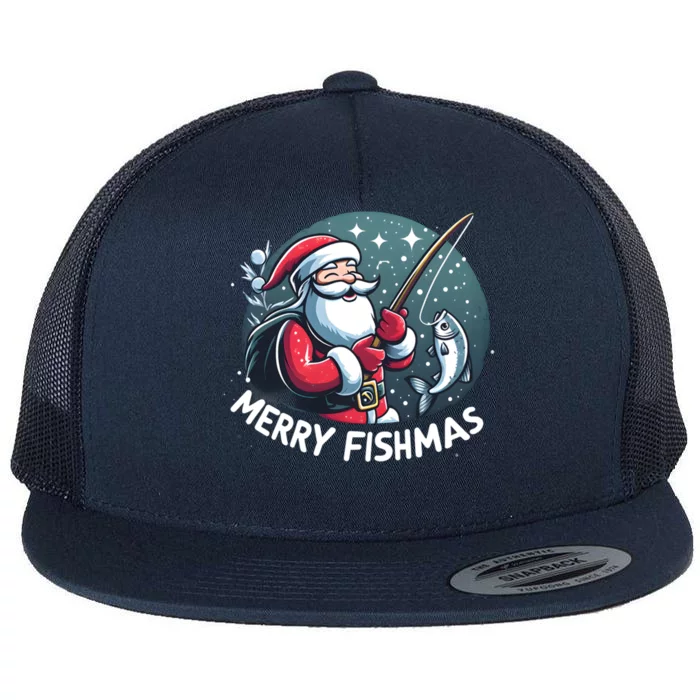 Christmas Funny Santa Merry Fishmas For Fishing Lovers Funny Gift Flat Bill Trucker Hat