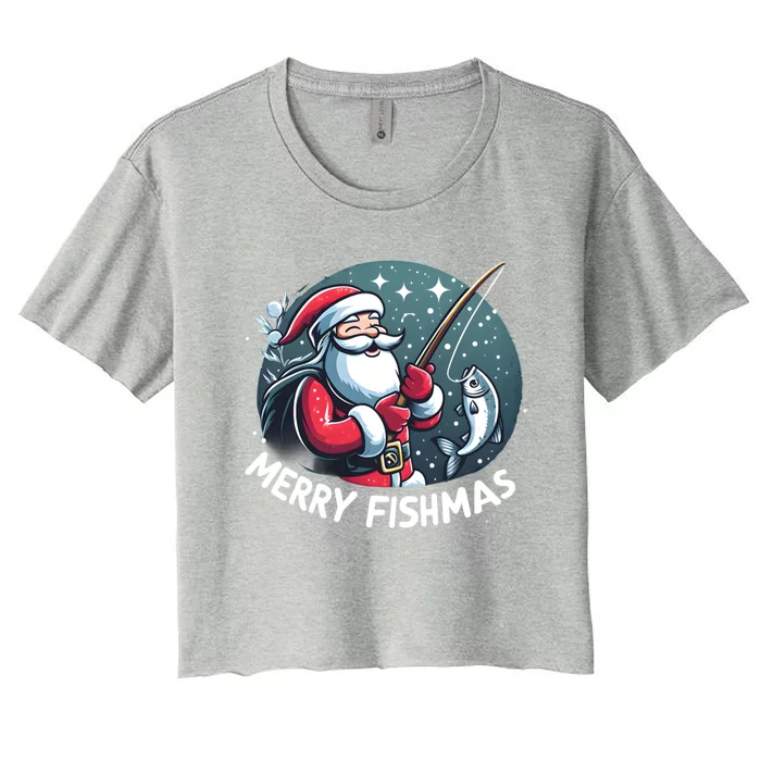 Christmas Funny Santa Merry Fishmas For Fishing Lovers Funny Gift Women's Crop Top Tee