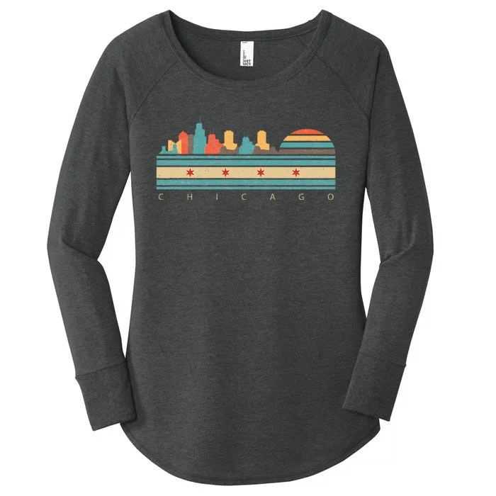 Chicago Flag Skyline Vintage Illinois City Retro Souvenir Women's Perfect Tri Tunic Long Sleeve Shirt