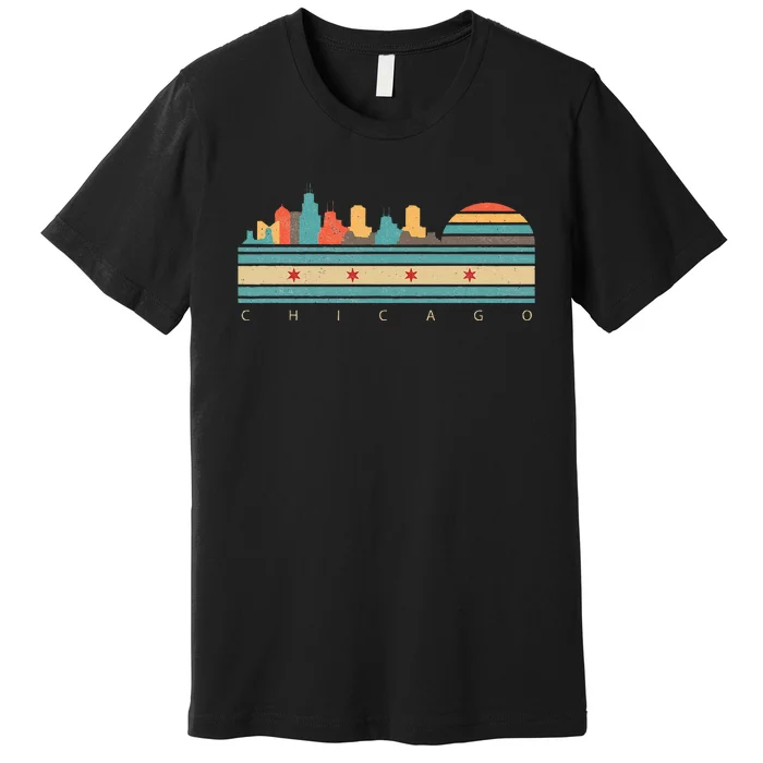 Chicago Flag Skyline Vintage Illinois City Retro Souvenir Premium T-Shirt