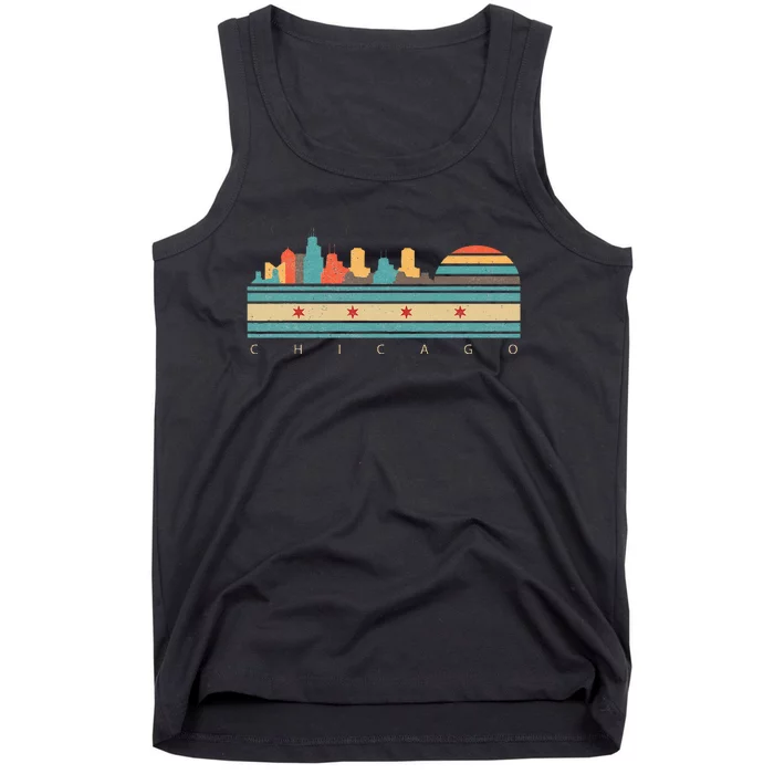 Chicago Flag Skyline Vintage Illinois City Retro Souvenir Tank Top