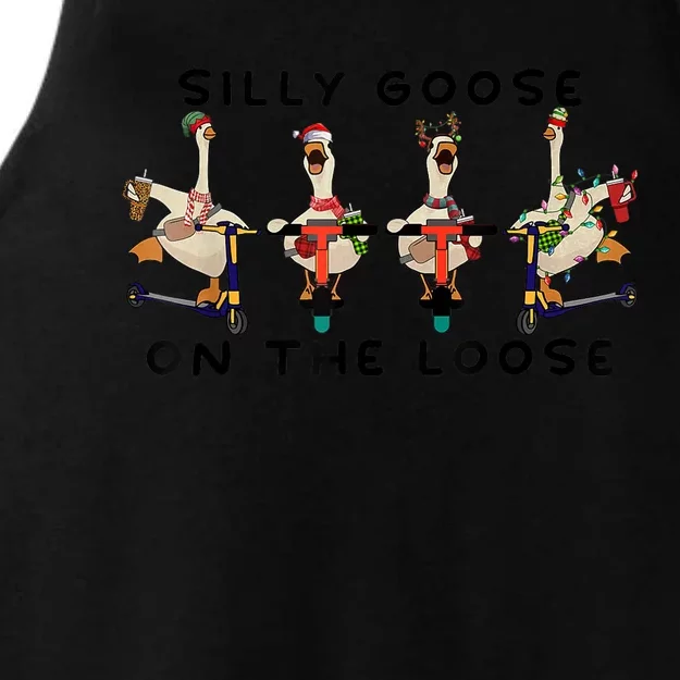 Cute Funny Santa Duck Silly Goose On The Loose Christmas Ladies Tri-Blend Wicking Tank