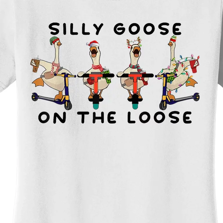 Cute Funny Santa Duck Silly Goose On The Loose Christmas Women's T-Shirt