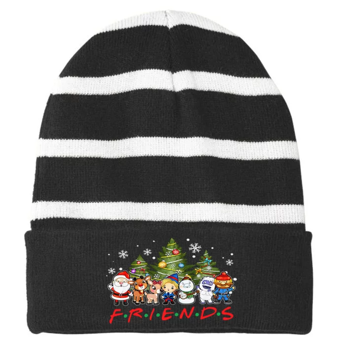 Christmas Friends Santa Rudolph Snowman Family Xmas Adults Striped Beanie with Solid Band