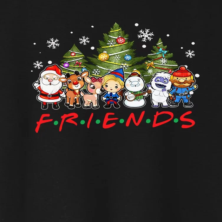 Christmas Friends Santa Rudolph Snowman Family Xmas Adults Women's Crop Top Tee