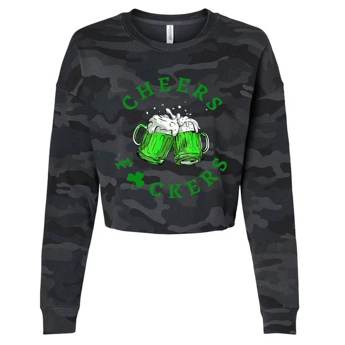 Cheers Fuckers St Patricks Day Women Beer Drinking Mugs Cropped Pullover Crew