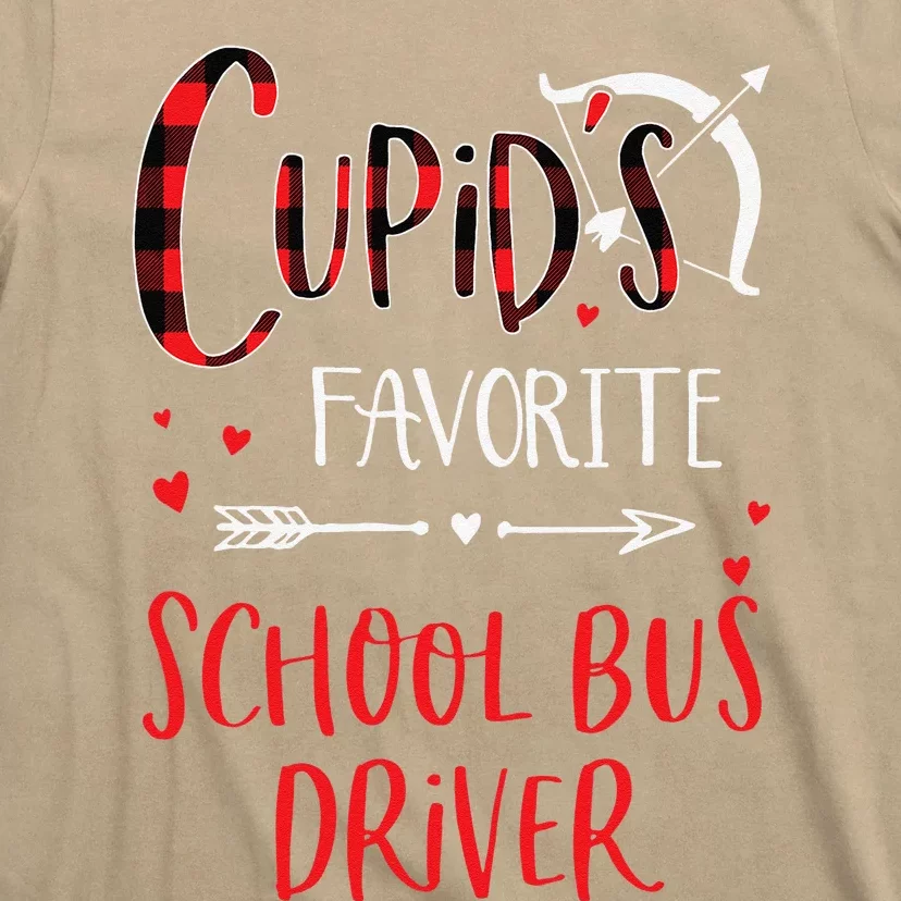 Cupid's Favorite School Bus Driver Red Plaid Valentine's Day T-Shirt