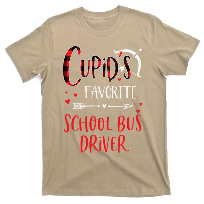 Cupid's Favorite School Bus Driver Red Plaid Valentine's Day T-Shirt