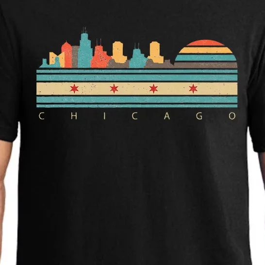 Chicago Flag Skyline Vintage Illinois City Retro Souvenir Pajama Set