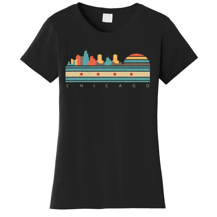 Chicago Flag Skyline Vintage Illinois City Retro Souvenir Women's T-Shirt