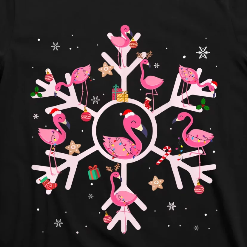 Christmas Flamingo Santa Hat Xmas Lights Flamingo Snowflakes T-Shirt