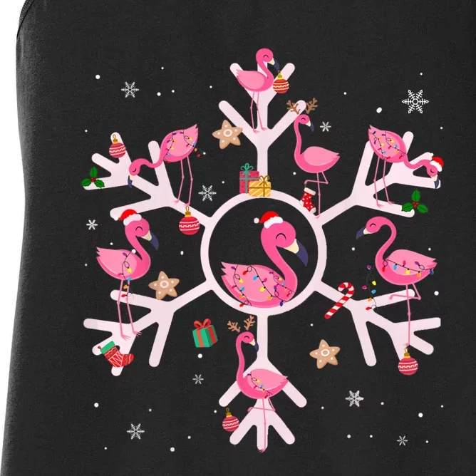 Christmas Flamingo Santa Hat Xmas Lights Flamingo Snowflakes Women's Racerback Tank