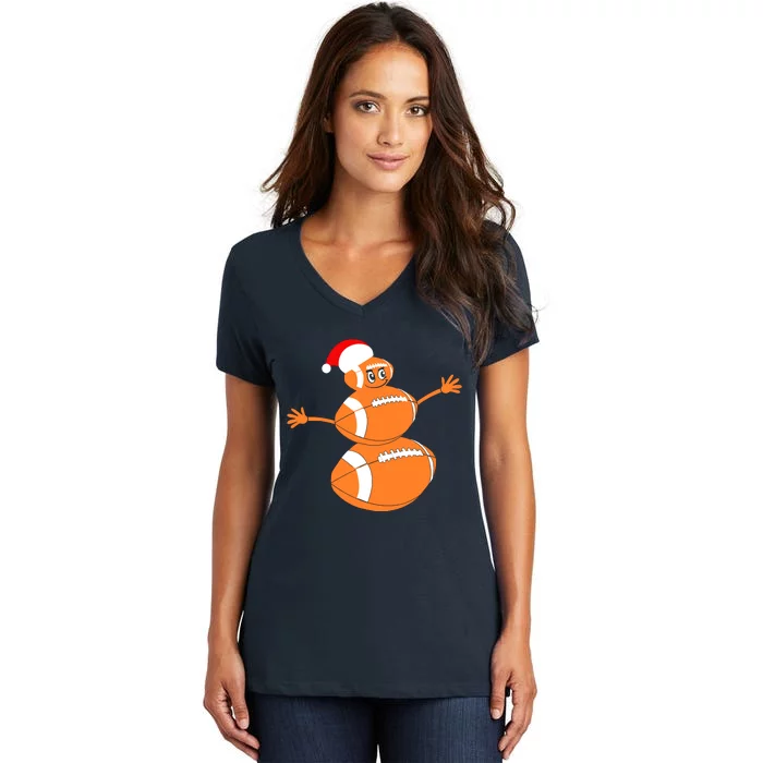 Christmas Football Snowman Football Christmas Women's V-Neck T-Shirt