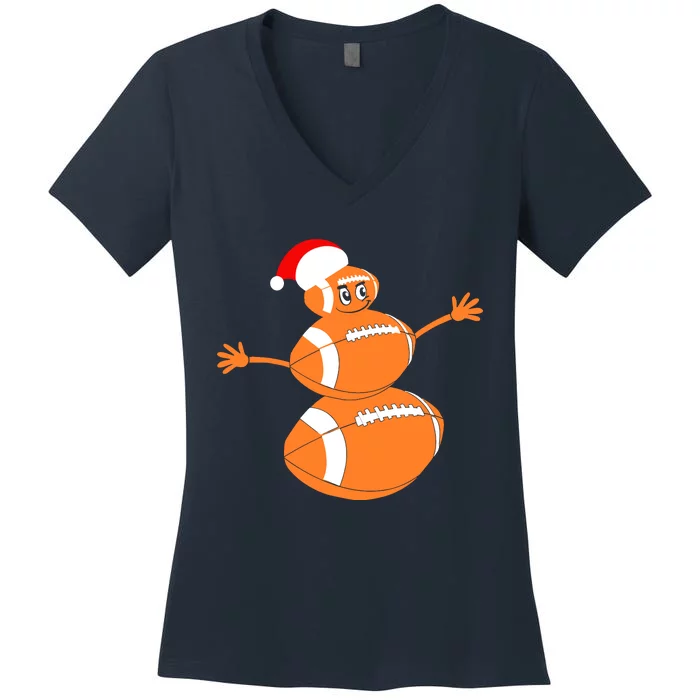 Christmas Football Snowman Football Christmas Women's V-Neck T-Shirt