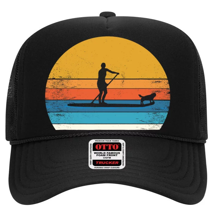 Cool Funny Stand Up Paddle Board Dog SUP Paddling Boarding High Crown Mesh Trucker Hat