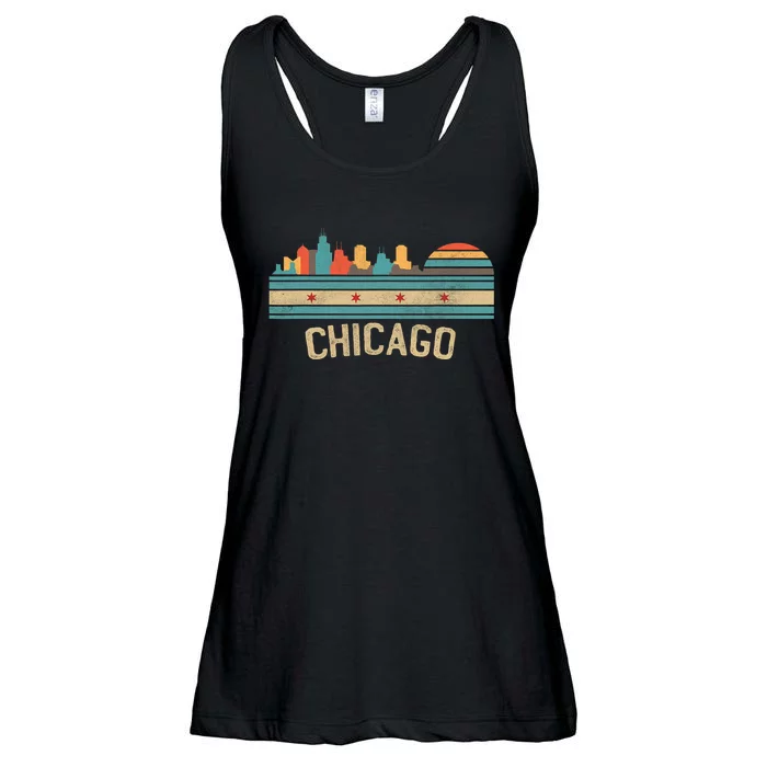 Chicago Flag Skyline Vintage Illinois City Ladies Essential Flowy Tank