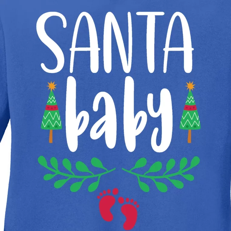 Christmas Funny Santa New Mama Pregnancy Announcet Gift Ladies Long Sleeve Shirt