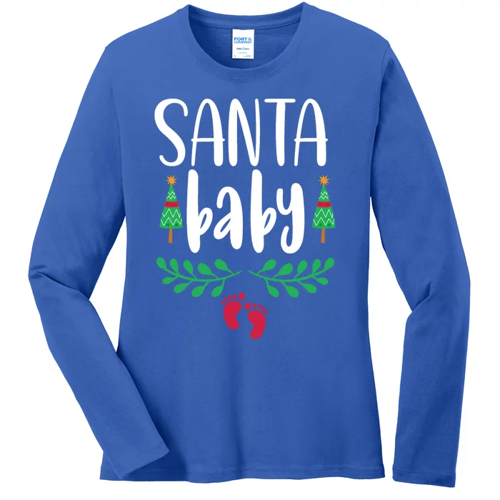 Christmas Funny Santa New Mama Pregnancy Announcet Gift Ladies Long Sleeve Shirt