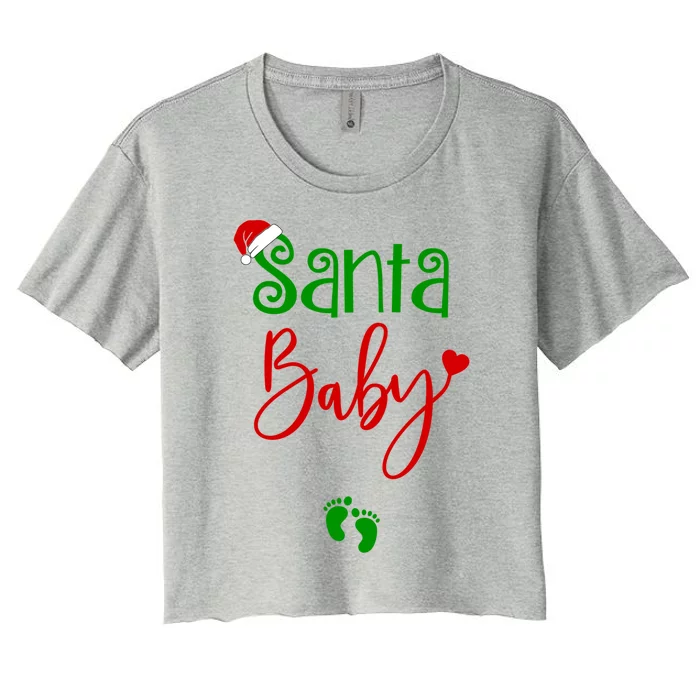 Christmas Funny Santa New Mama Pregnancy Announcet Cool Gift Women's Crop Top Tee