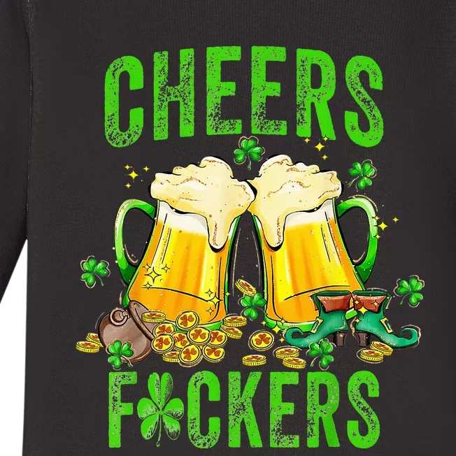 Cheers Fuckers St Patricks Day Beer Drinking Baby Long Sleeve Bodysuit