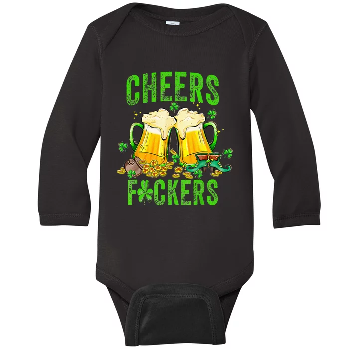 Cheers Fuckers St Patricks Day Beer Drinking Baby Long Sleeve Bodysuit