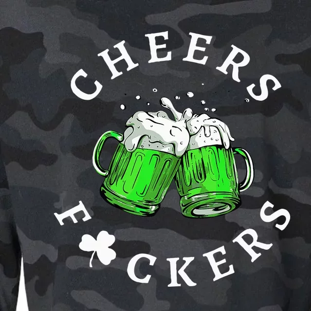 Cheers Fckers' St Patricks Day Beer Drinking Funny Cropped Pullover Crew